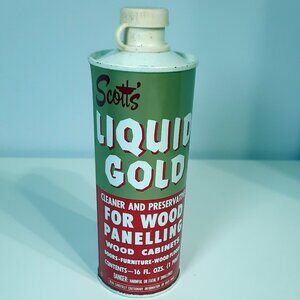 Vintage Scott's Liquid Gold Wood Cleaner 16oz Metal Can Pour Spout Half Full